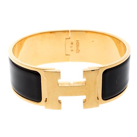 hermes black and gold enamel bracelet